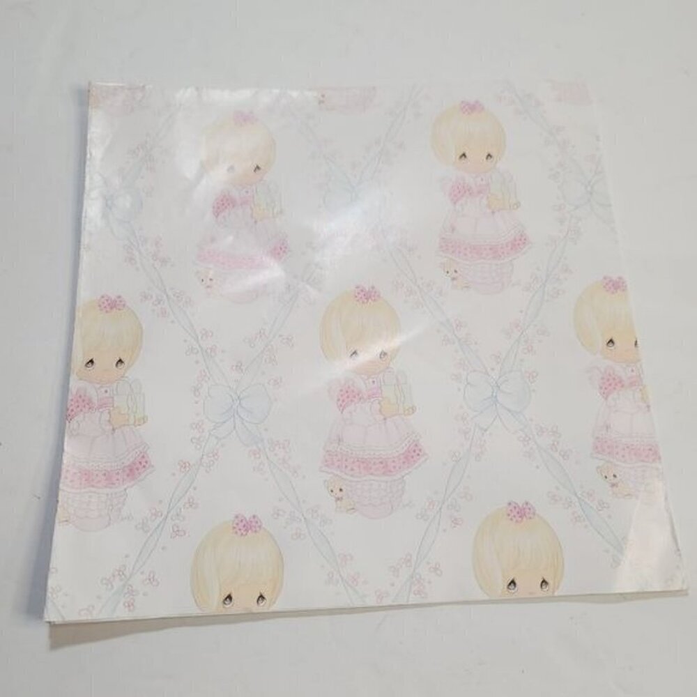 Vintage 1992 Precious Moments Kawaii Pastel Pink Gift Wrap